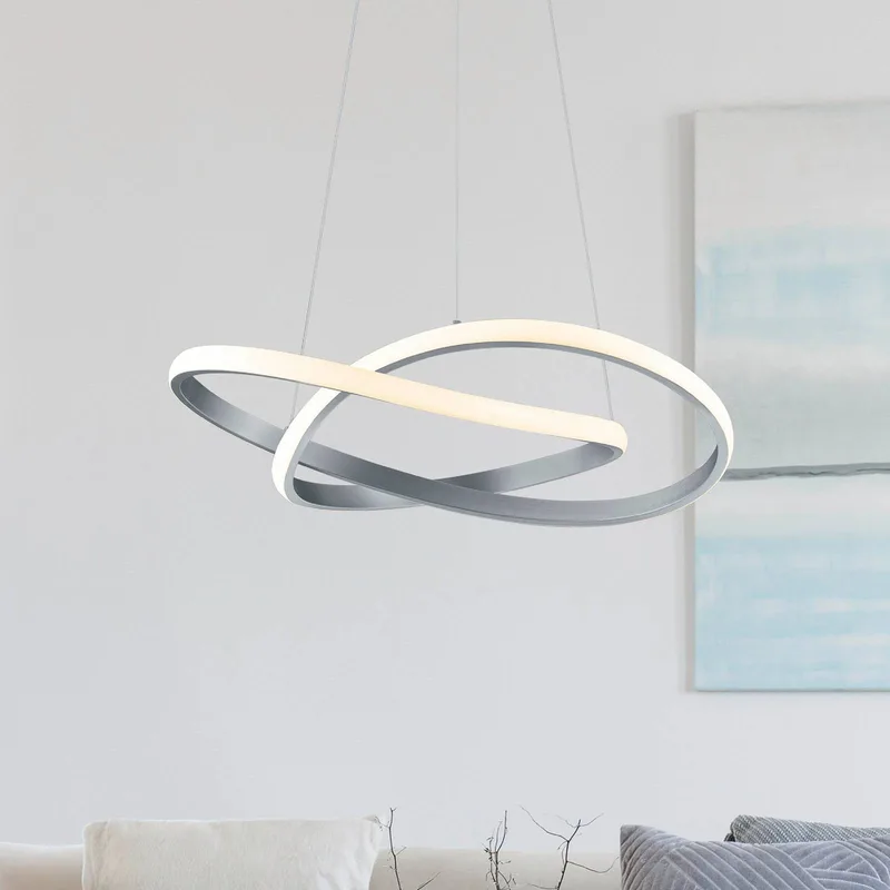 Hanglamp Course, mat nikkel, 3.000 K, Ø 60 cm, metaal fra Reality i Nikkel, Opaal – produktbillede