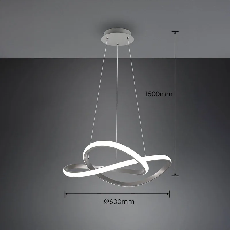 Hanglamp Course, mat nikkel, 4.000 K, Ø 60 cm, metaal fra Reality i Nikkel, Opaal – produktbillede