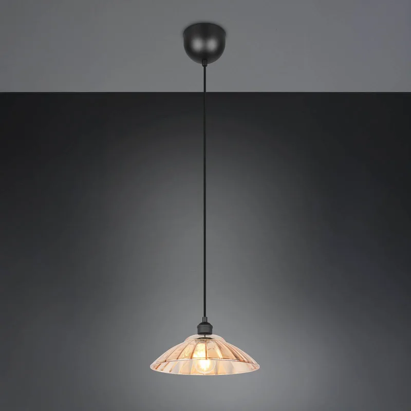 Hanglamp Eluna, amber/zwart, Ø 30 cm, glas/metaal 1-lamp. de Reality en Amber, Noir – photo produit