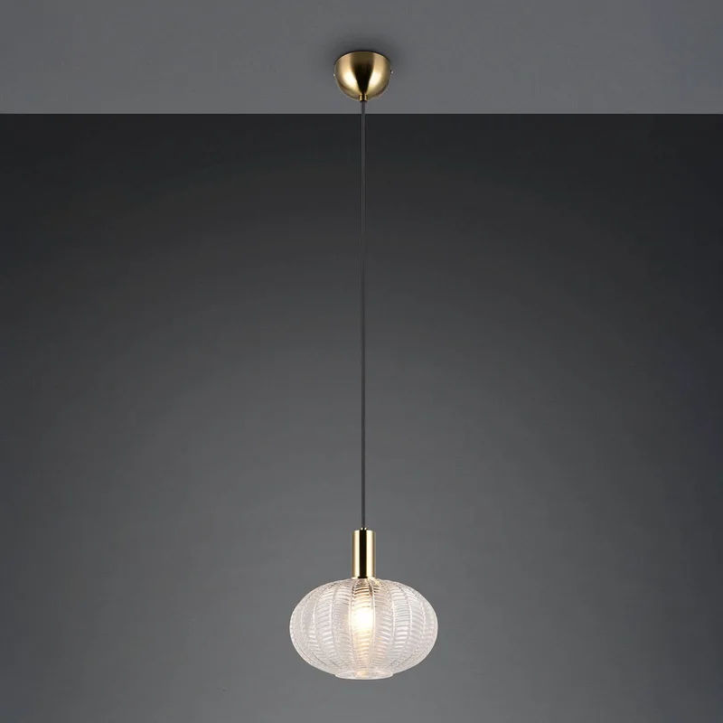 Hanglamp Elvezia, helder, Ø 26 cm, glas, E27 de Reality en Helder, Oud messing – photo produit