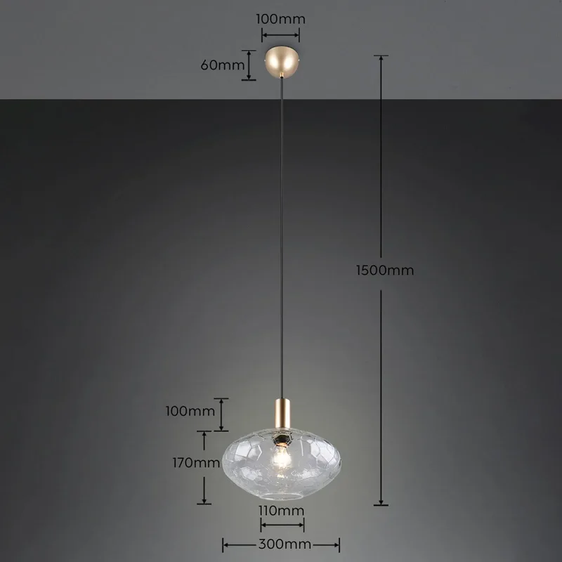 Hanglamp Emelie, 1-lamp, goudkleurig/transparant, metaal, glas, E27 de Reality en Or, Helder – photo produit