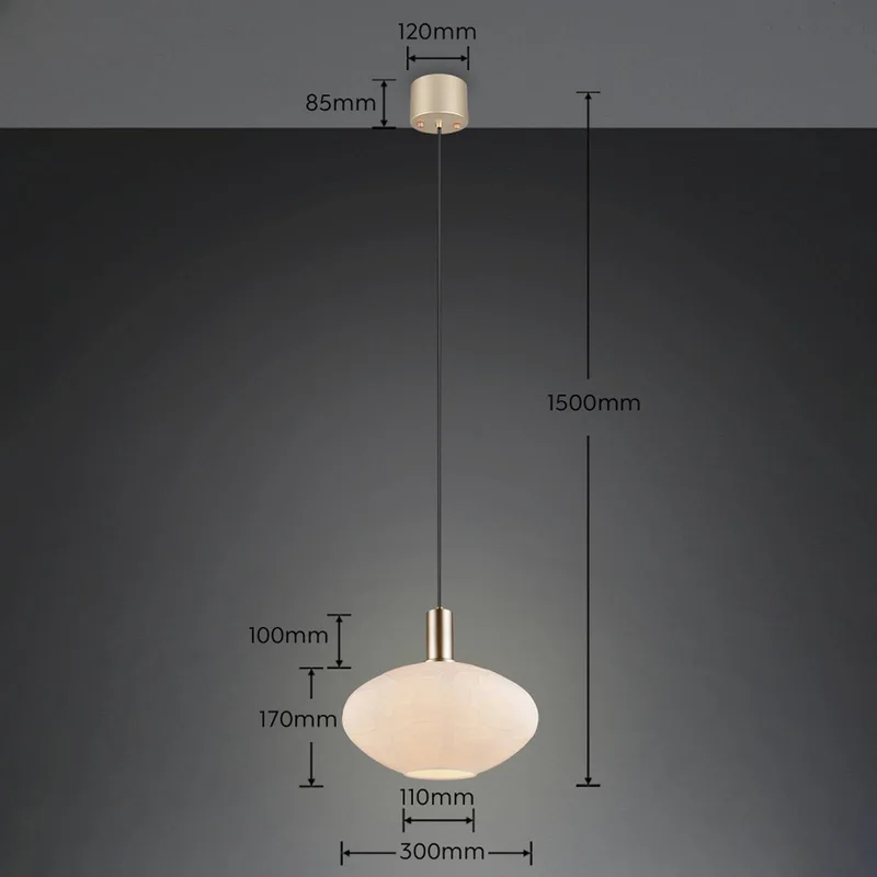 Hanglamp Emelie, 1-lamp, goudkleurig/wit, metaal, glas, E27 fra Reality i Guld, Hvid – produktbillede