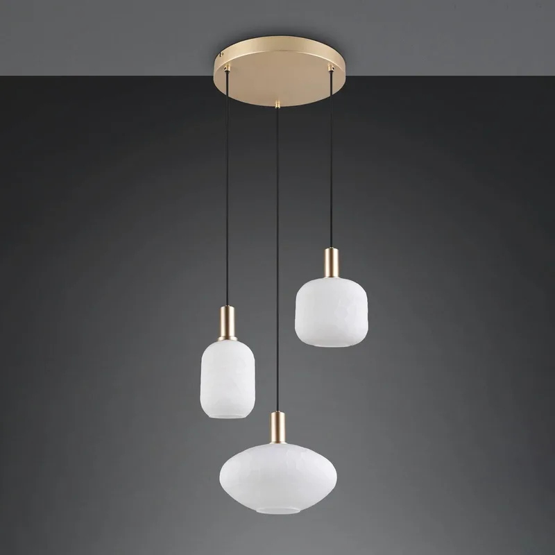 Hanglamp Emelie, 3-lamps, goudkleurig/wit, metaal, glas, E27 de Reality en Or, Blanc – photo produit