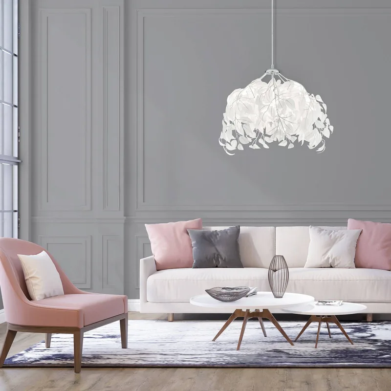 Hanglamp Leavy, chroom/wit, Ø 38 cm, kunststof de Reality en Chrome, Blanc – photo produit
