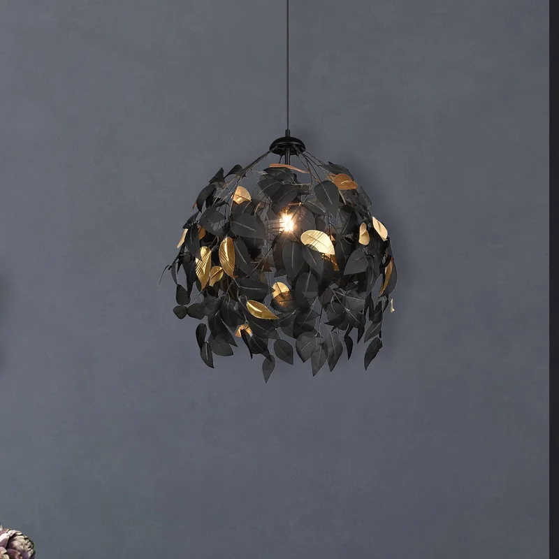 Hanglamp Leavy, zwart/goud, Ø 38 cm, kunststof de Reality en Noir, Or – photo produit
