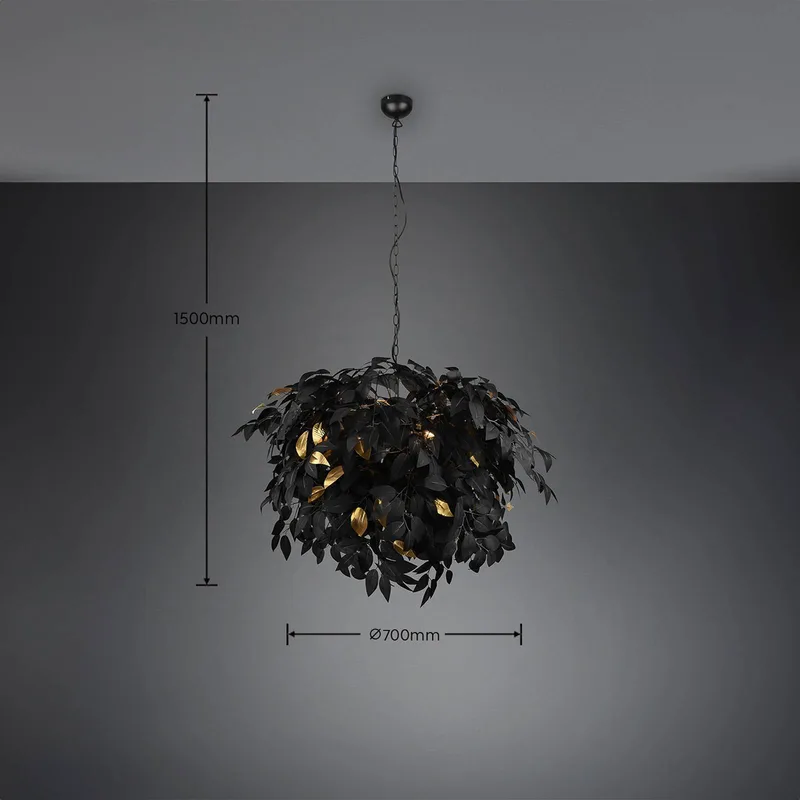 Hanglamp Leavy, zwart/goud, Ø 70 cm, kunststof by Reality in Black, Gold – product photo