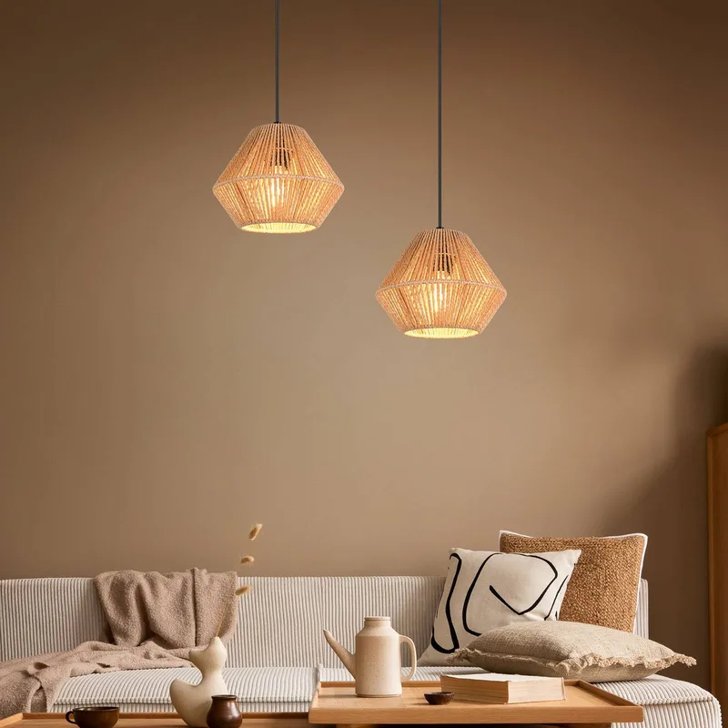 Hanglamp Lucille, bruin, Ø 20 cm, papiergaren, E27 de Reality en Marron, Noir – photo produit