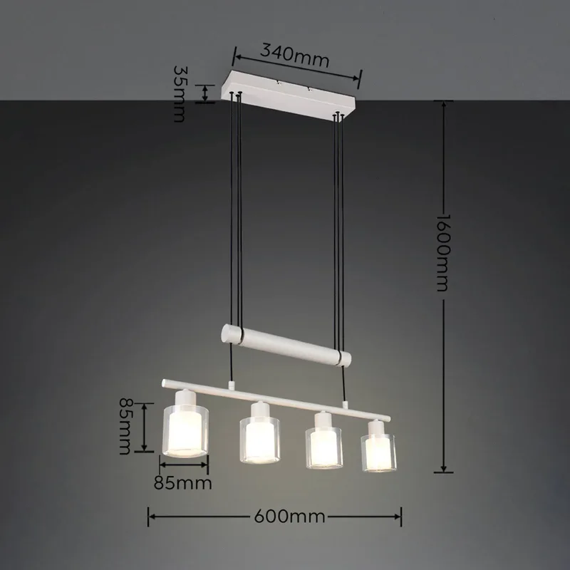 Hanglamp Neralo, 4-lamps, lichtgrijs, metaal, E14, verstelbaar de Reality en Gris clair, Transparent, Blanc – photo produit