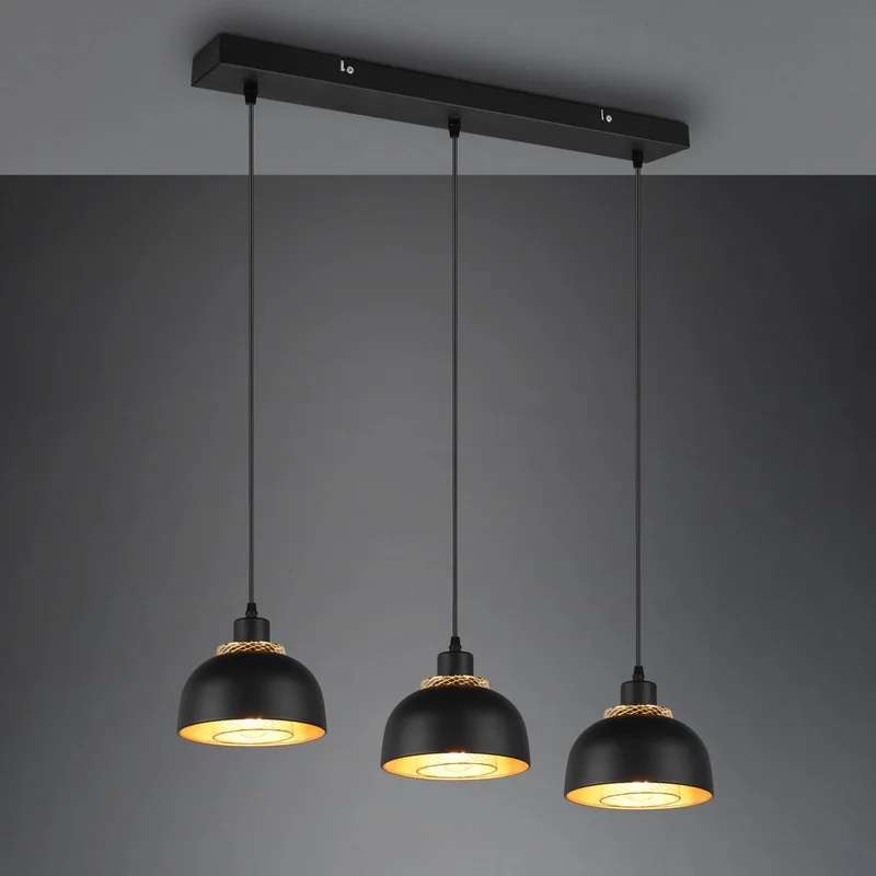 Hanglamp Punch, zwart/goud, 3-lamps de Reality en Noir, Or – photo produit