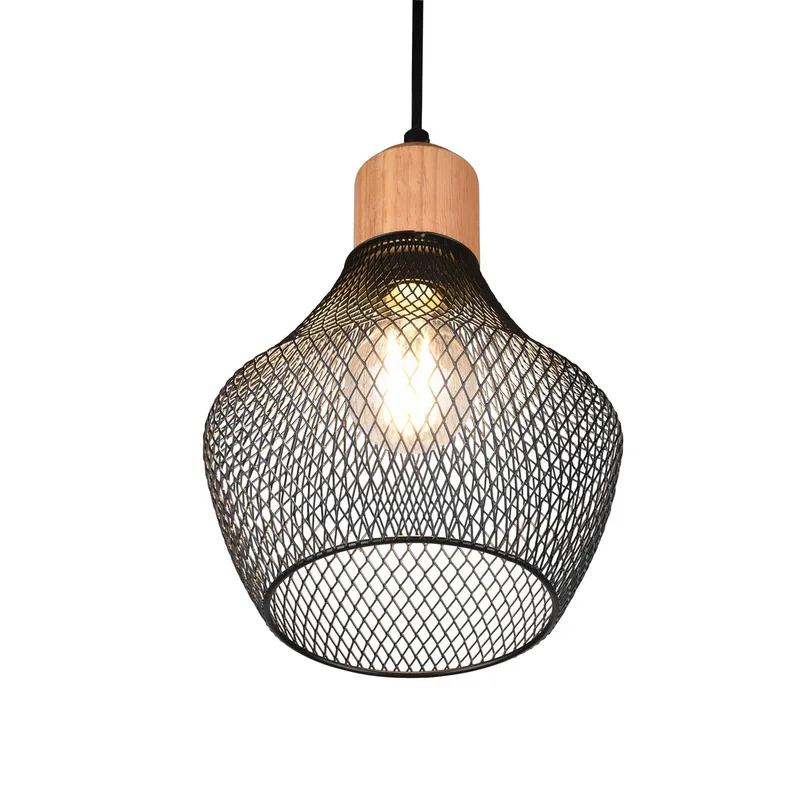 Valeria pendel med gitterskærm, Ø 18 cm fra Reality i Sort, Licht hout – produktbillede