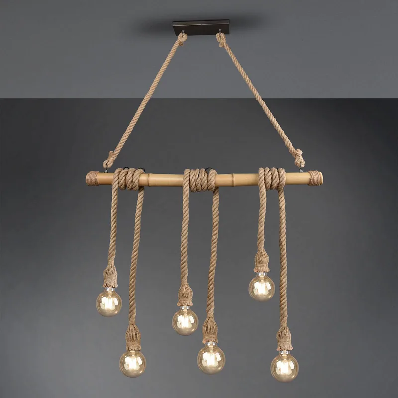 Hanglamp Wilma van bamboe, 6-lamps van Reality in Bruin – productfoto