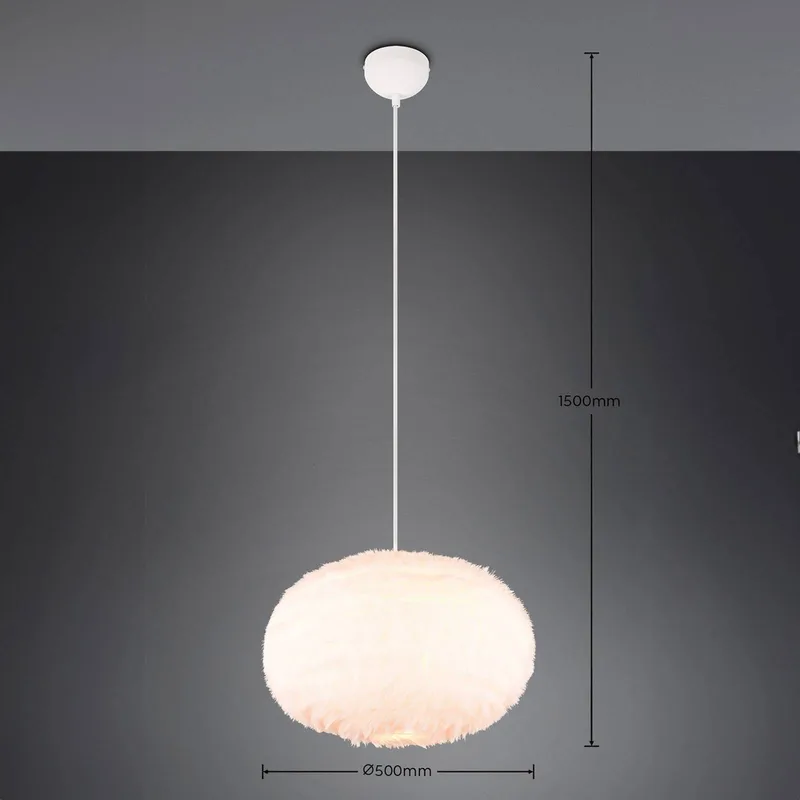 Harige hanglamp, Ø 50 cm, zandkleurig, synthetisch pluche fra Reality i Zand – produktbillede