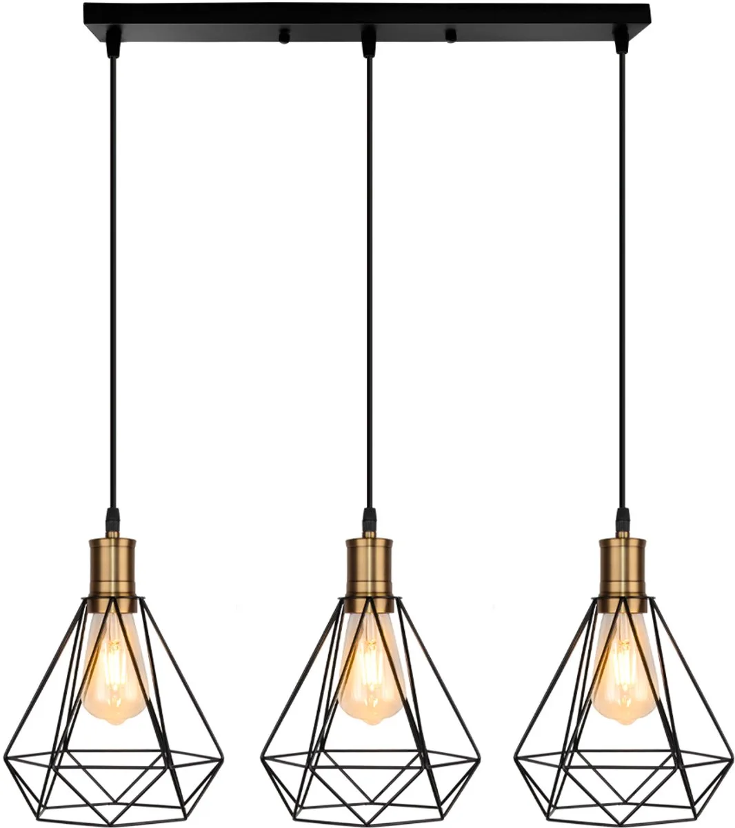 Kroonluchter Industriële Diamant 3 Hanglampen Vintage E27 voor Slaapkamer Woonkamer Keuken van Reality in Zwart – productfoto