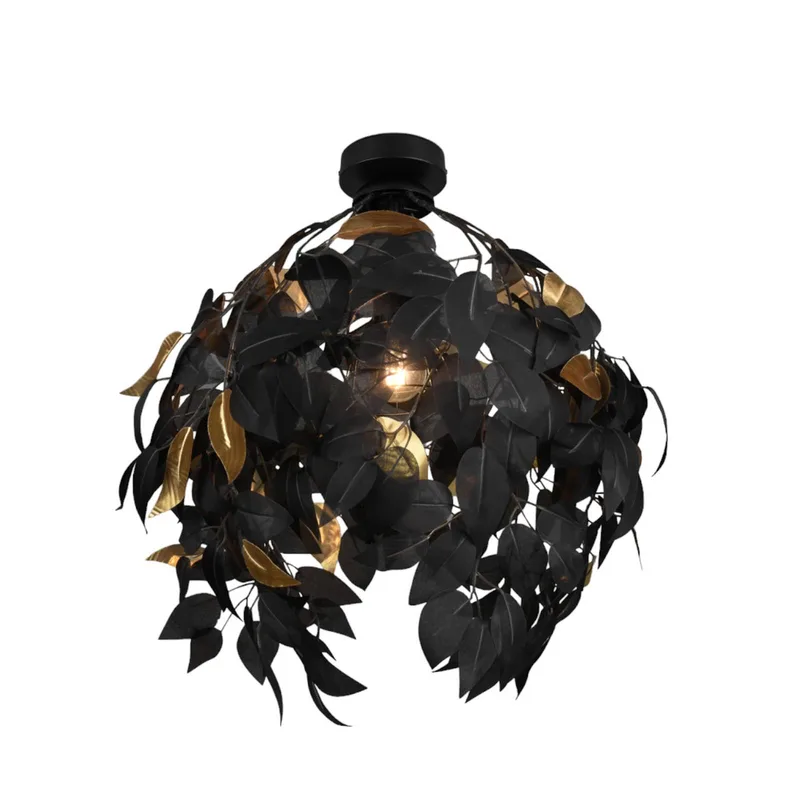Leavy plafondlamp, Ø 38 cm, zwart/goud, kunststof de Reality en Noir, Or – photo produit