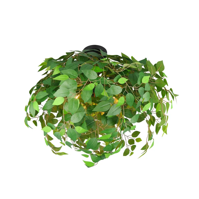 Leavy plafondlamp, zwart/groen, Ø 70 cm, E14, 3-lamps by Reality in Green, Black – product photo