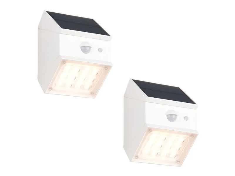 LED Außen-Wandleuchte Solarleuchte mit Bewegungsmelder, B: 9cm, Bewegungsmelder, LED fest integriert, Neutralweiß, Warmweiß, Tageslichtweiß, 2er Set Solar Wandleuchte außen, Garten und Carport Beleuchtung von Reality in Weiß – Produktfoto