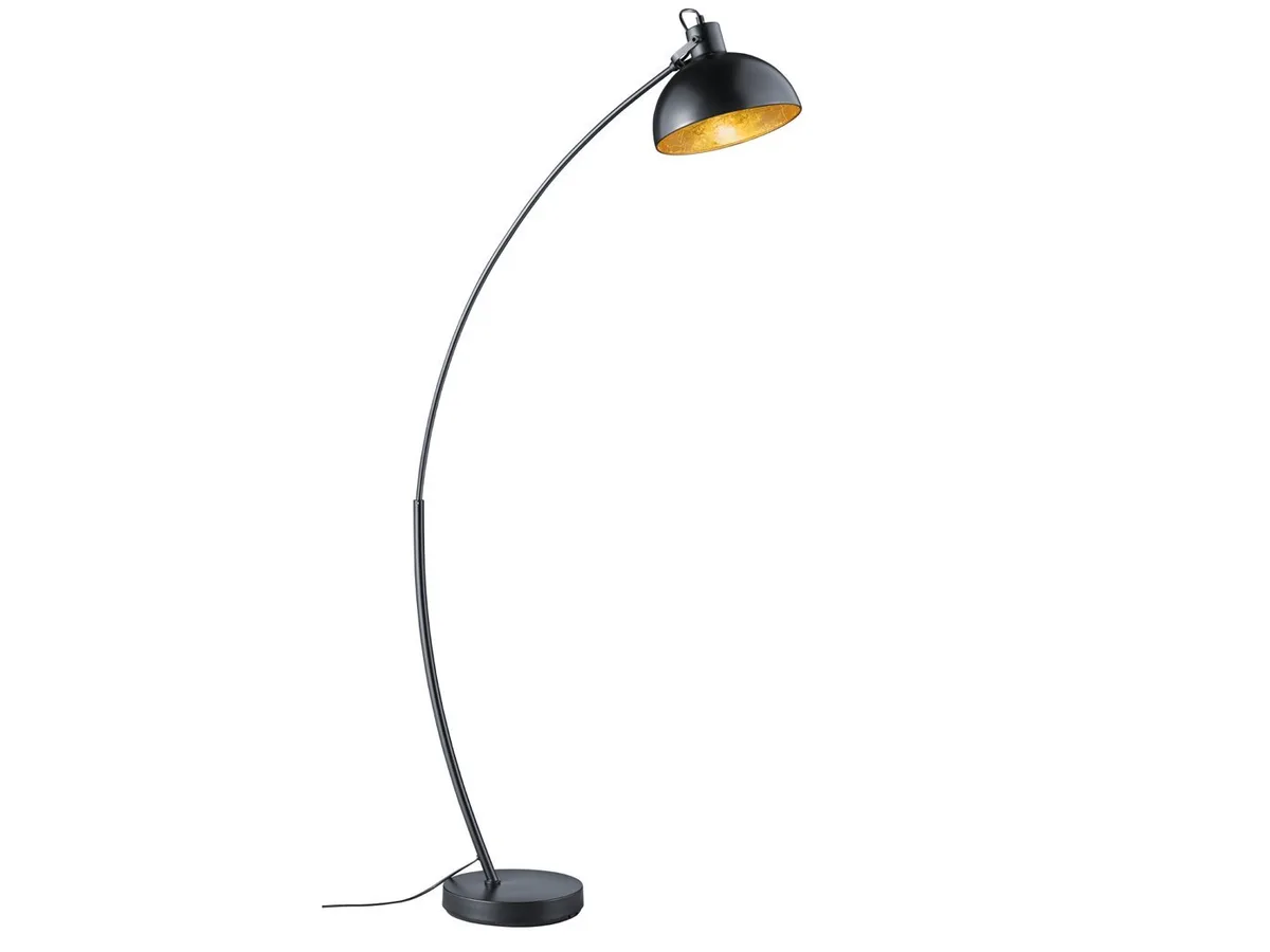 LED Bogenlampe aus Metall in Schwarz-Gold, Höhe 155cm, LED wechselbar, Warmweiß, Industrial Retro Stehlampe ge-bogen Wohnzimmer Ecke, inkl. E27 LED de Reality en Noir – photo produit