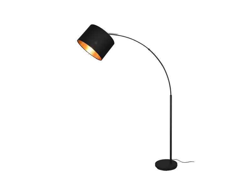 LED Bogenlampe mit Stoffschirm Gold, Höhe 171cm, dimmbar, LED wechselbar, Warmweiß, große Stehlampe ge-bogen Wohnzimmer-lampe stehend Ecke Designklassiker de Reality en Noir – photo produit