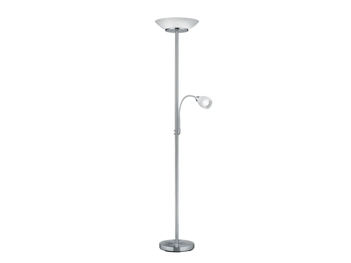 LED Deckenfluter mit Leselampe & Glasschirm, Höhe 180cm, LED wechselbar, Warmweiß, große Stehlampe, Wohnzimmer Lampe stehend zum Lesen mit Leselicht by Reality in Silver – product photo