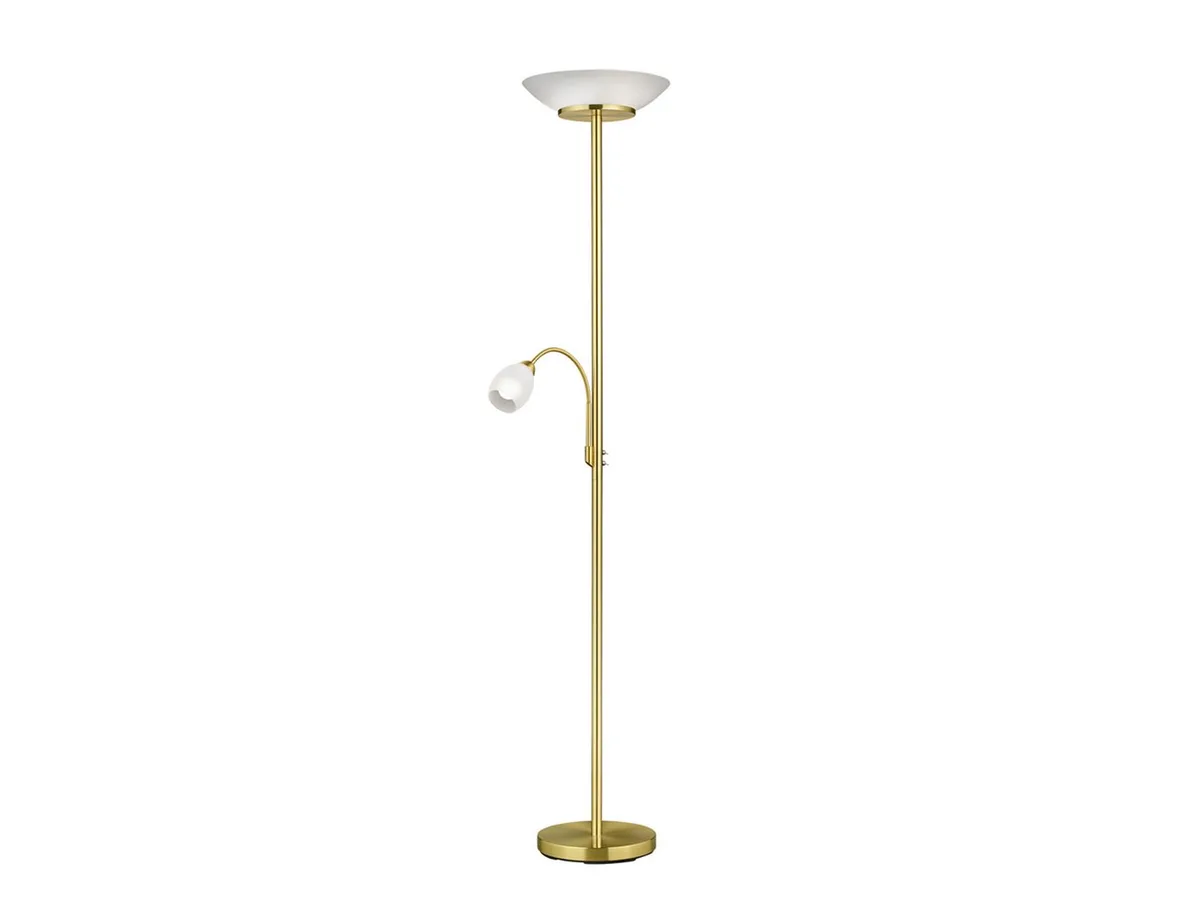 LED Deckenfluter mit Leselampe & Glasschirm, Höhe 180cm, Lesearm, LED wechselbar, Warmweiß, große Stehlampe, Wohnzimmer Lampe stehend zum Lesen mit Leselicht by Reality in Gold – product photo