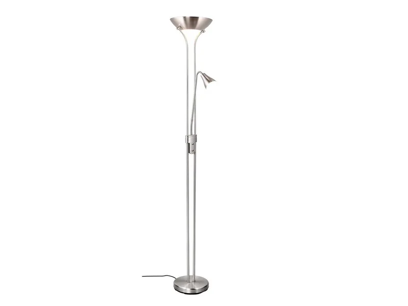 LED Deckenfluter mit Leselampe & Glasschirm, Höhe 181,5cm, dimmbar, LED wechselbar, Warmweiß, große Stehlampe Wohnzimmer zum Lesen, Stehleuchte Lese-Ecke de Reality en Argent – photo produit