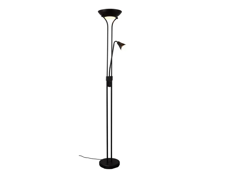 LED Deckenfluter mit Leselampe & Glasschirm, Höhe 181,5cm, dimmbar, LED wechselbar, Warmweiß, große Stehlampe Wohnzimmer zum Lesen, Stehleuchte Lese-Ecke de Reality en Noir – photo produit