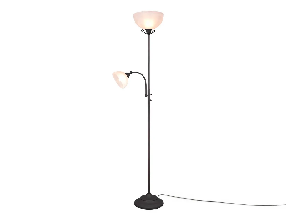 LED Deckenfluter mit verstellbarer Leselampe, Höhe 184cm, dimmbar, LED wechselbar, Warmweiß, große Landhaus-Stil Steh-Lampe zum Lesen, Lese-ecke inkl. Leuchtmittel de Reality en Marron – photo produit