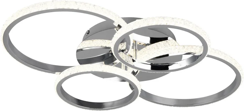 LED Deckenleuchte CIRES, LED Deckenlampe mit 4 schwenkbaren LED-Ringen, kaltweiß 4000K, Dimmfunktion, LED fest integriert, Kaltweiß, 3400 Lumen 27W, in 3 Stufen dimmbar mit Acryl Kristallen verzierte LED från Reality i Silver – produktbild