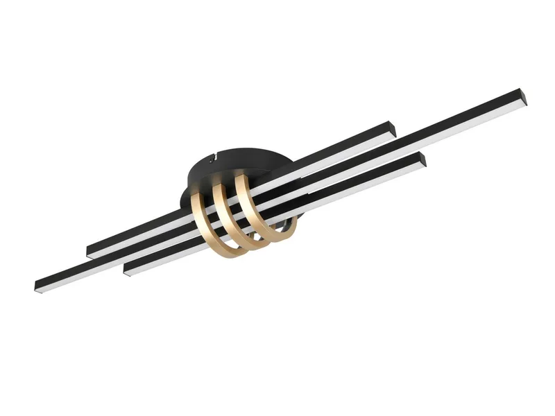 LED Deckenleuchte, Dimmfunktion, LED fest integriert, Warmweiß, Wandleuchte innen dimmbar über Schalter Flach Gold Breite 81cm von Reality in Schwarz – Produktfoto