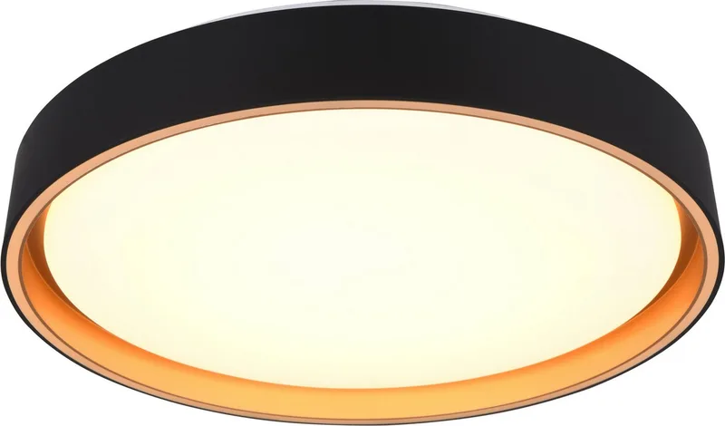 LED Deckenleuchte FELIS, LED Deckenlampe schwarz-gold, 24W 2500 Lumen Fernbedienung, CCT - über Fernbedienung, Dimmfunktion, Memoryfunktion, LED fest integriert, Farbwechsler, warmweiß - kaltweiß, CCT 2700-6500K warmweiß - kaltweiß, dimmbar Ø 40cm Höhe 7,5 cm från Reality i Guld, Svart – produktbild