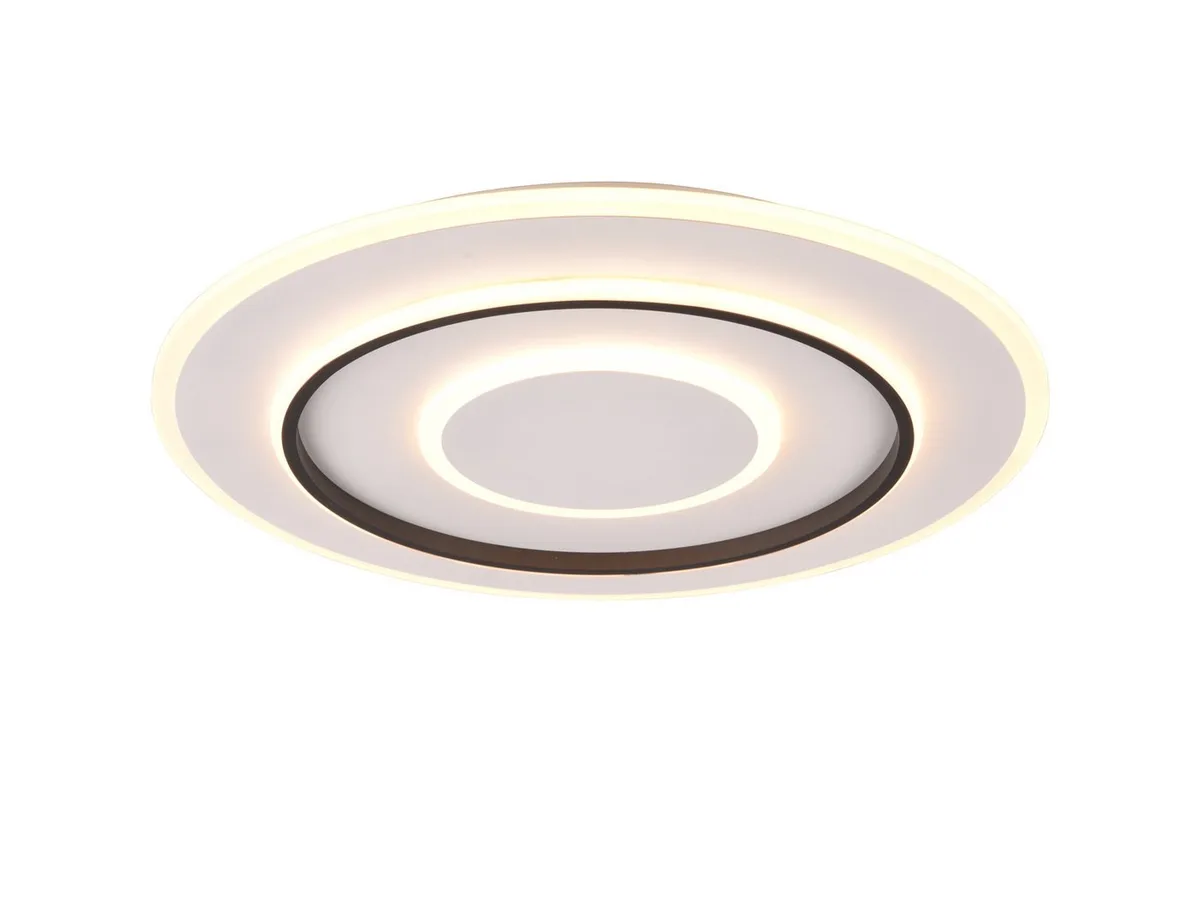 LED Deckenleuchte hell & flach mit Fernbedienung, Ø 60cm, dimmbar, LED fest integriert, Neutralweiß, Warmweiß, Tageslichtweiß, groß-e Tageslicht-lampe Decke rund für Küchenbeleuchtung & Büro van Reality in Zwart, Wit – productfoto