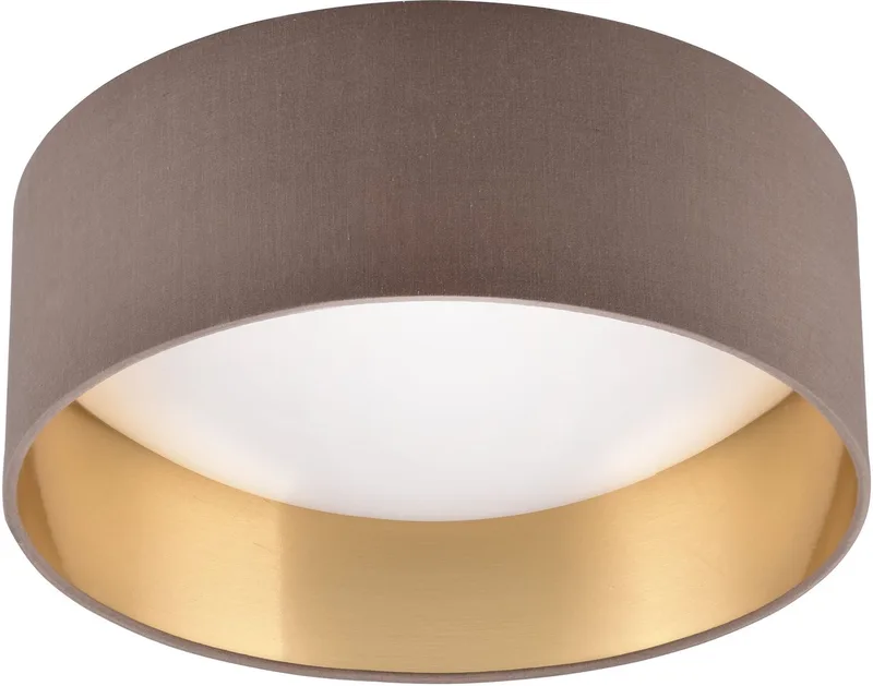 LED Deckenleuchte LOCARNO, runde LED Deckenlampe mit Stoffschirm, Ø 30 cm Höhe 11 cm, LED fest integriert, Warmweiß, 12W LED warmweiß 3000 K, 1160 Lumen, Wohnzimmer Schlafzimmer Licht von Reality in Braun – Produktfoto