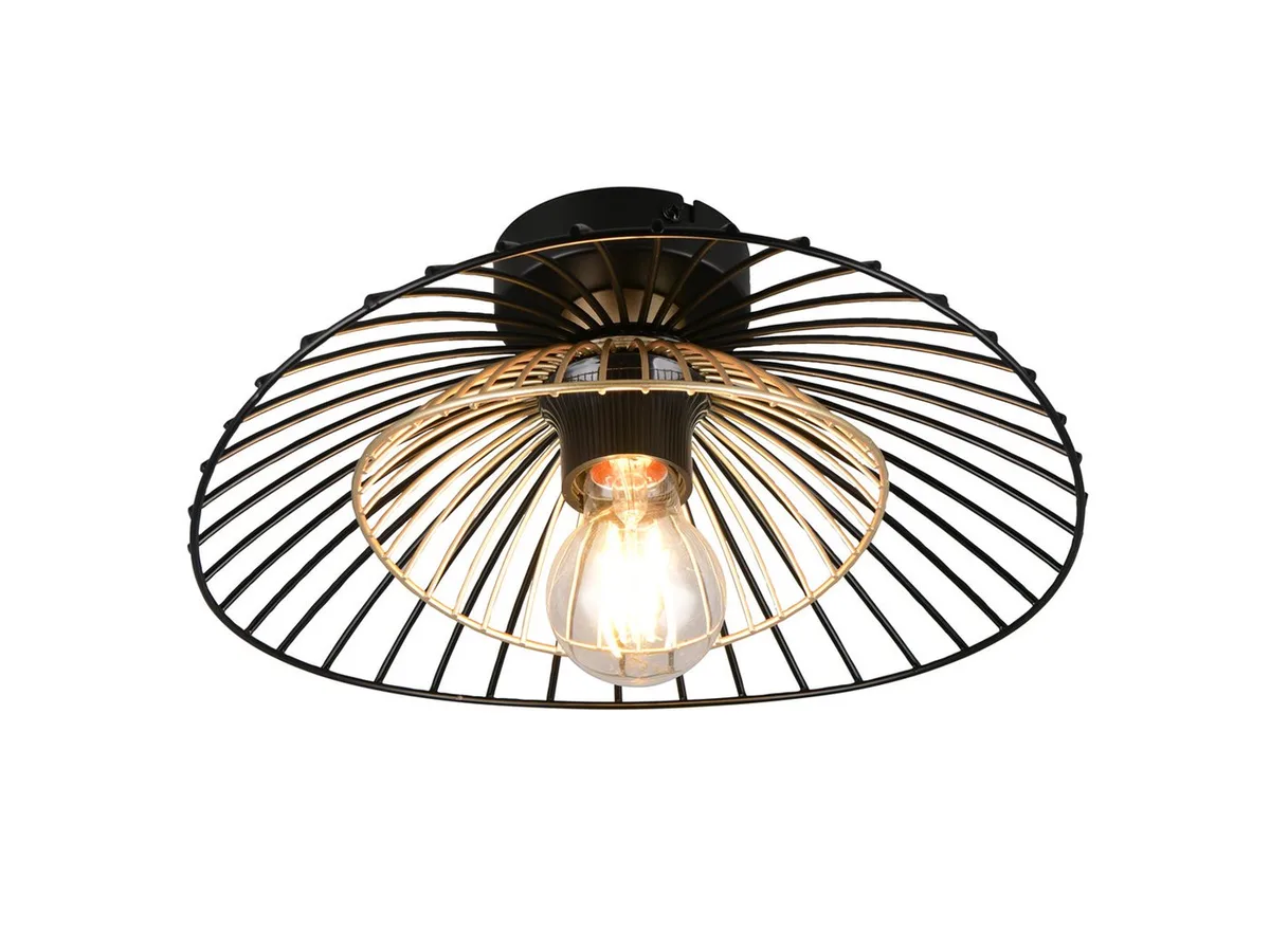 LED Deckenleuchte mit Gitter Lampenschirm Metall Ø 30cm, Dimmfunktion, LED wechselbar, warmweiß, klein-e ausgefallene besondere Designer Lampen Wohnzimmer von Reality in Schwarz – Produktfoto