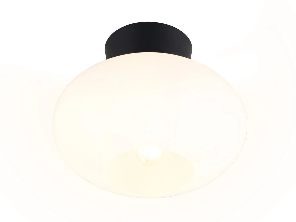 LED Deckenleuchte mit Kugel-Schirm Ø 26cm, dimmbar, LED wechselbar, Warmweiß, kleine Deckenlampe, Kugel-Lampe Decke inkl. E27 LED von Reality in Schwarz, Weiß – Produktfoto