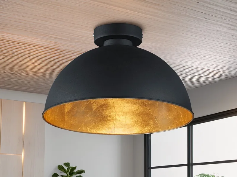 LED Deckenleuchte mit Metall Lampenschirm Ø 31cm, LED wechselbar, Warmweiß, Industrial Style Decke-nlampe Flurlampe Vintage, inkl. E27 LED von Reality in Schwarz – Produktfoto 2 von 5