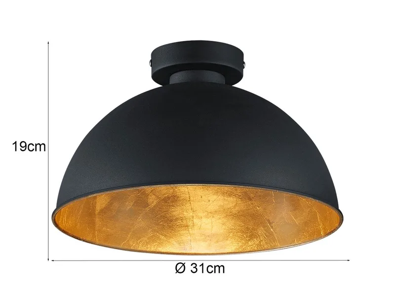 LED Deckenleuchte mit Metall Lampenschirm Ø 31cm, LED wechselbar, Warmweiß, Industrial Style Decke-nlampe Flurlampe Vintage, inkl. E27 LED von Reality in Schwarz – Produktfoto 4 von 5