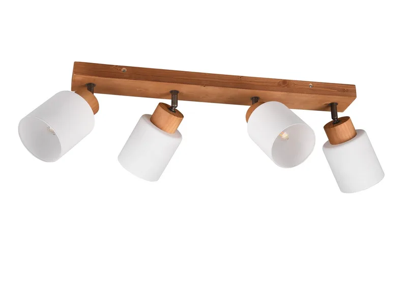 LED Deckenstrahler aus Holz mit Glasschirmen, Breite 60cm, dimmbar, LED wechselbar, warmweiß, Holzlampe Decke 4-flammig Spots schwenkbar Treppenhaus, inkl. E14 LED von Reality in Weiß – Produktfoto