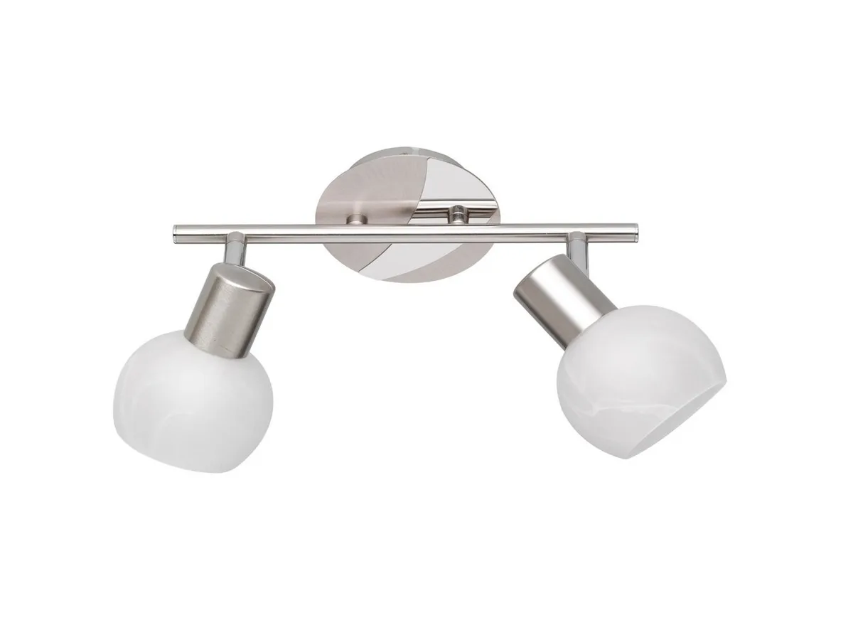 LED Deckenstrahler, Dimmfunktion, LED wechselbar, Warmweiß, innen, Bürobeleuchtung & Treppenhaus Lampenschirme Glas Weiß, B 27cm fra Reality i Sølv – produktbillede