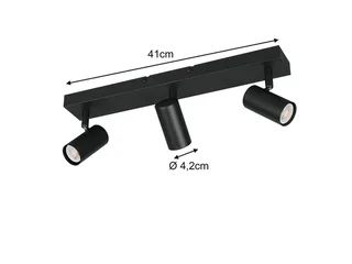 LED Deckenstrahler Metall, Spots schwenkbar, Breite 41cm, Leuchtmittel dimmbar, LED wechselbar, Warmweiß, Designklassiker Innen Strahler Deckenleuchte dimmbar über Schalter de Reality en Noir – photo produit 4 sur 5