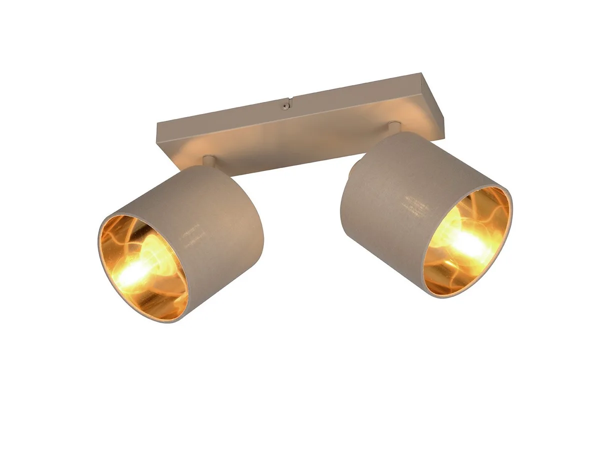 LED Deckenstrahler mit Stoffschirm & E14 LEDs, Breite 28cm, dimmbar, LED wechselbar, Warmweiß, Deckenleuchte 2-flammig, Strahler schwenkbar de Reality en Beige, Marron – photo produit