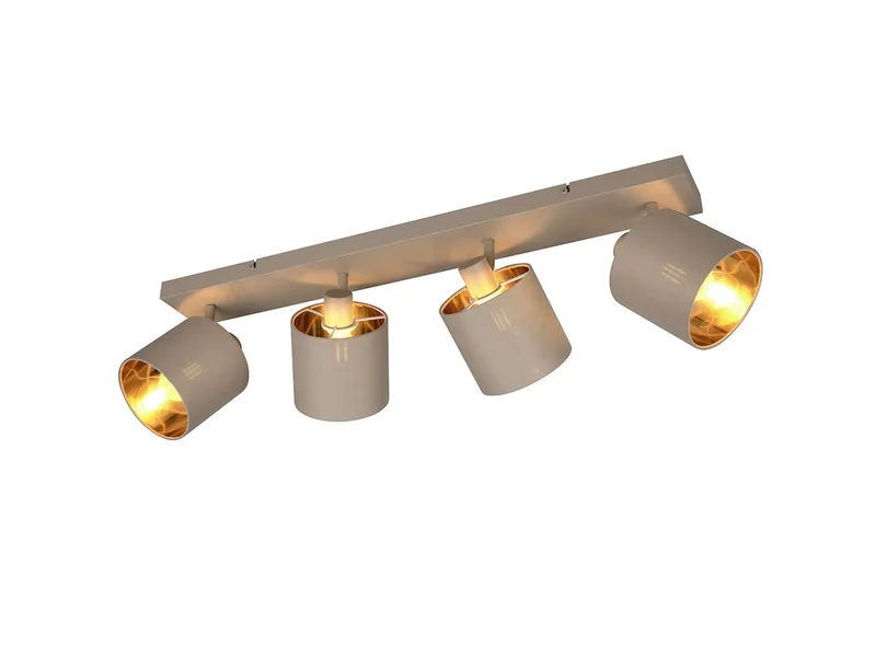 LED Deckenstrahler mit Stoffschirm & E14 LEDs, Breite 70cm, dimmbar, LED wechselbar, Warmweiß, Innen Deckenleuchte 4-flammig, Strahler schwenkbar de Reality en Beige, Marron – photo produit 1 sur 5