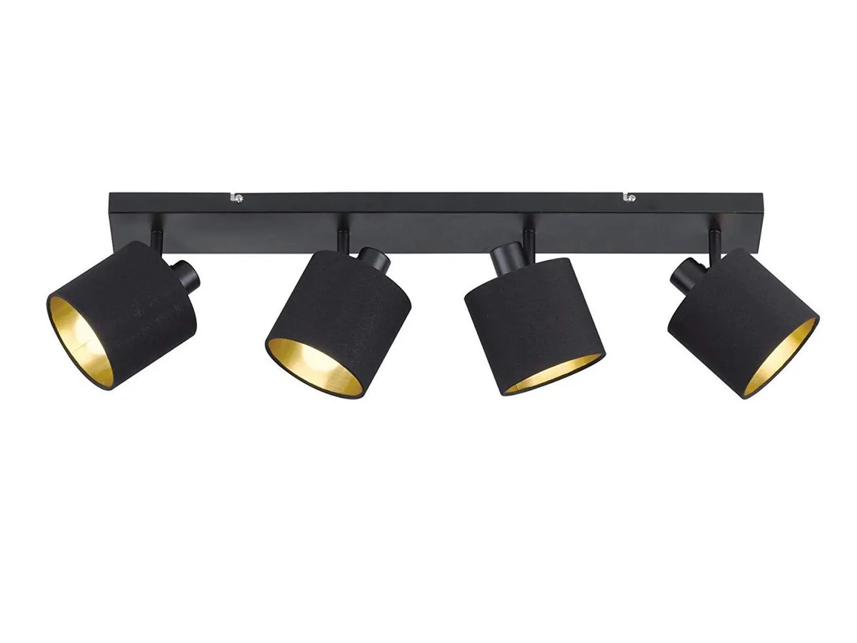 LED Deckenstrahler mit Stoffschirm & E14 LEDs, Breite 70cm, dimmbar, LED wechselbar, Warmweiß, Innen Deckenleuchte 4-flammig, Strahler schwenkbar fra Reality i Sort – produktbillede