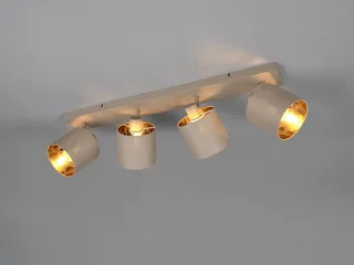 LED Deckenstrahler mit Stoffschirm & E14 LEDs, Breite 70cm, dimmbar, LED wechselbar, Warmweiß, Innen Deckenleuchte 4-flammig, Strahler schwenkbar de Reality en Beige, Marron – photo produit 5 sur 5