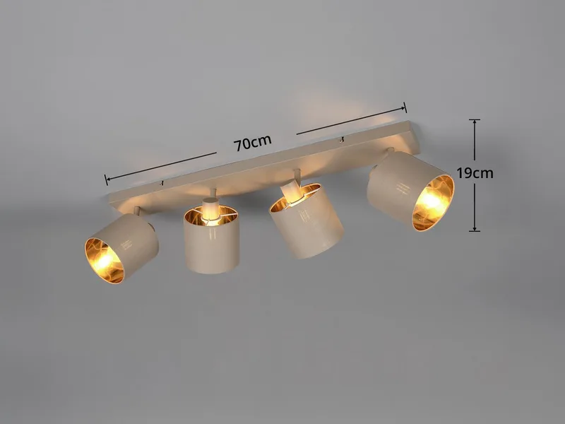 LED Deckenstrahler mit Stoffschirm & E14 LEDs, Breite 70cm, dimmbar, LED wechselbar, Warmweiß, Innen Deckenleuchte 4-flammig, Strahler schwenkbar de Reality en Beige, Marron – photo produit 3 sur 5