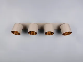 LED Deckenstrahler mit Stoffschirm & E14 LEDs, Breite 70cm, dimmbar, LED wechselbar, Warmweiß, Innen Deckenleuchte 4-flammig, Strahler schwenkbar de Reality en Beige, Marron – photo produit 4 sur 5