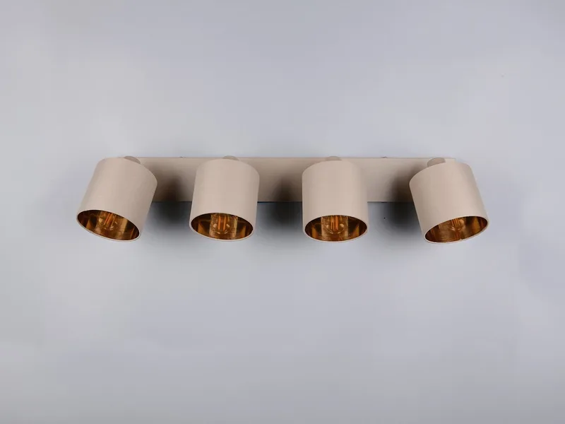 LED Deckenstrahler mit Stoffschirm & E14 LEDs, Breite 70cm, dimmbar, LED wechselbar, Warmweiß, Innen Deckenleuchte 4-flammig, Strahler schwenkbar de Reality en Beige, Marron – photo produit 4 sur 5