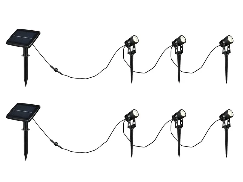 LED Gartenstrahler, Dimmfunktion auch per USB aufladbar, LED fest integriert, neutralweiß, 2er Set Solar-licht Garten-leuchten mit Erdspieß Wegbeleuchtung, 620cm von Reality in Schwarz – Produktfoto
