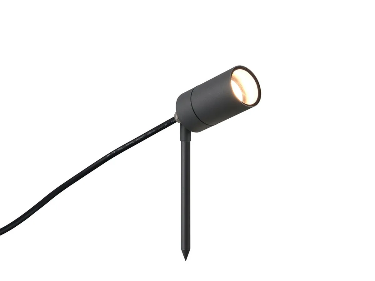 LED Gartenstrahler mit Erdspieß & 2 Meter Kabel, Ø 5cm, LED wechselbar, warmweiß, Außenstrahler Gartenbeleuchtung mit Strom Baumstrahler Baumbeleuchtung von Reality in Schwarz – Produktfoto