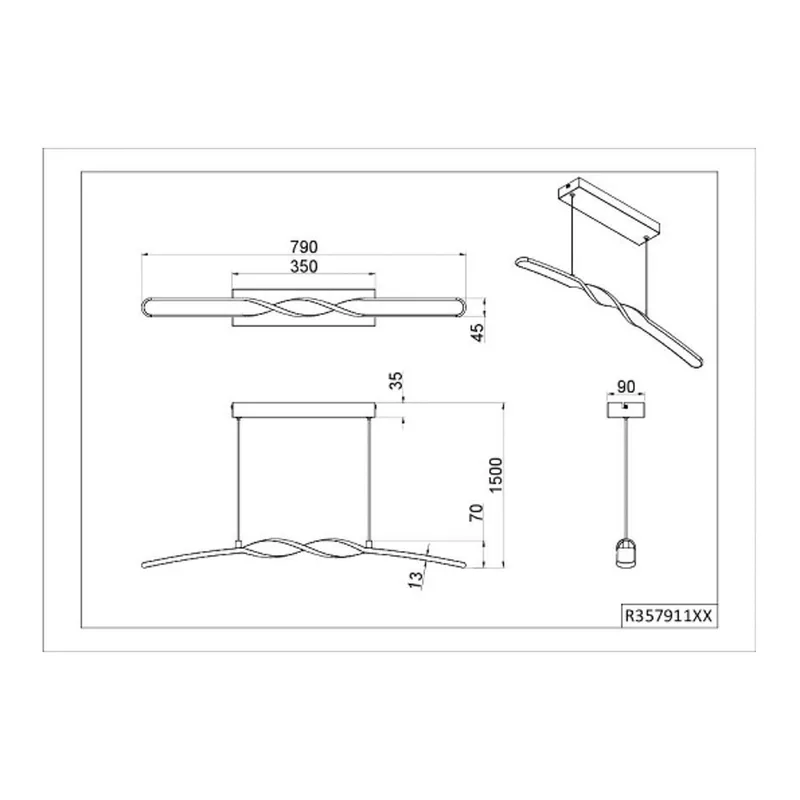 LED hanglamp Ginko, metaal, lengte 79 cm från Reality i Zwart mat – produktbild