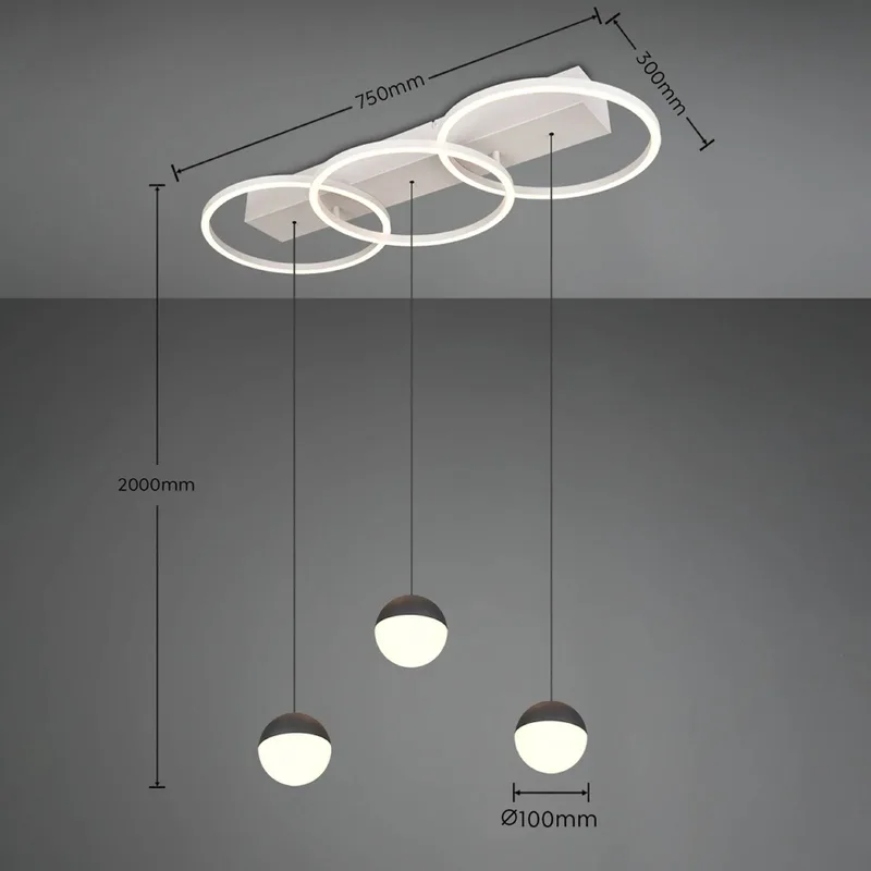 LED-hanglamp Larino lang, metaal, CCT, afstandsbediening van Reality in Lichtgrijs – productfoto